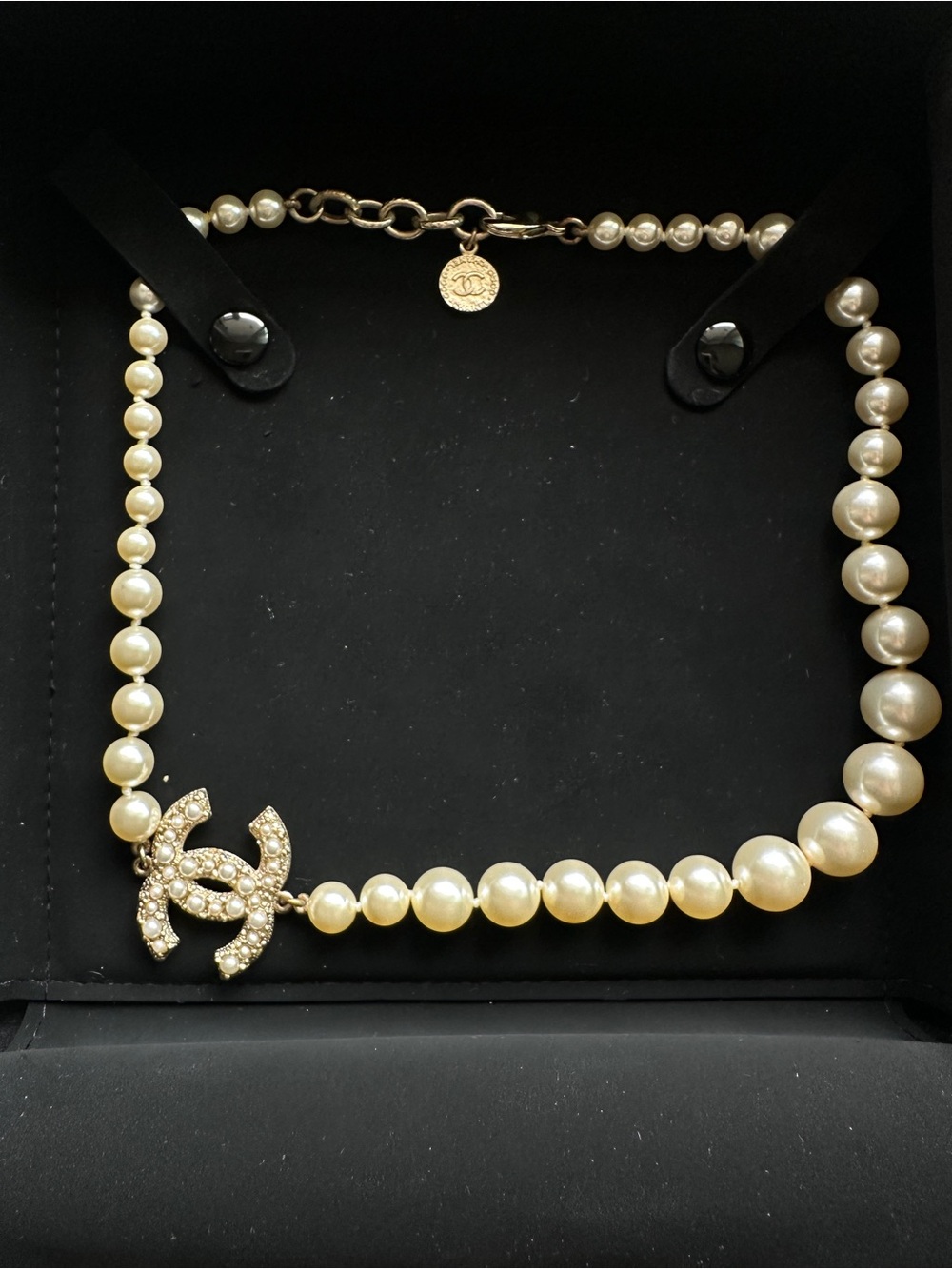 CHANEL 100 Years Anniversary Faux Pearl Necklace with Gold CC Pendant